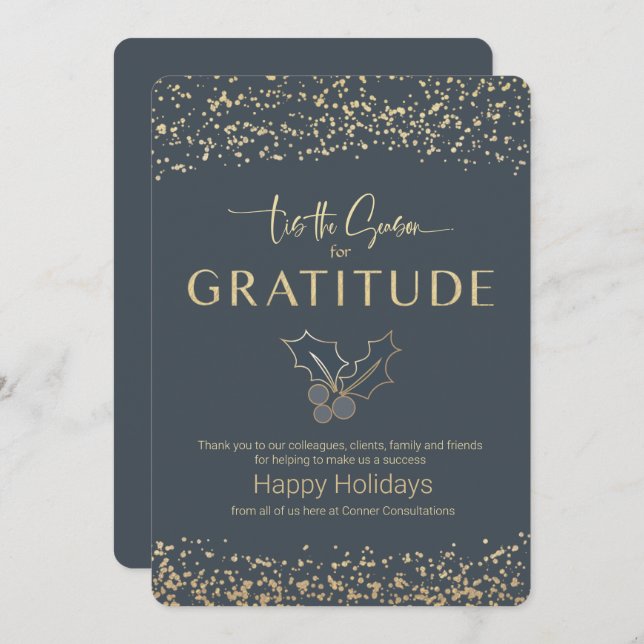 Modern Blue Gold Business Holiday Greeting Invitation (Front/Back)