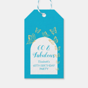 Modern Blue Gold Butterflies Fabulous Birthday Gift Tags