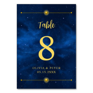 Modern, Blue, Gold, Celestial, Minimalist Table Nu Number