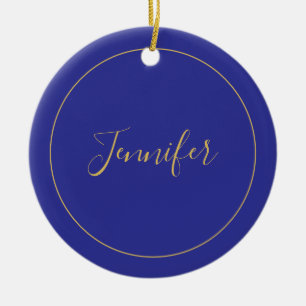 Modern Blue & Gold Color Calligraphy Plain Unique Ceramic Ornament