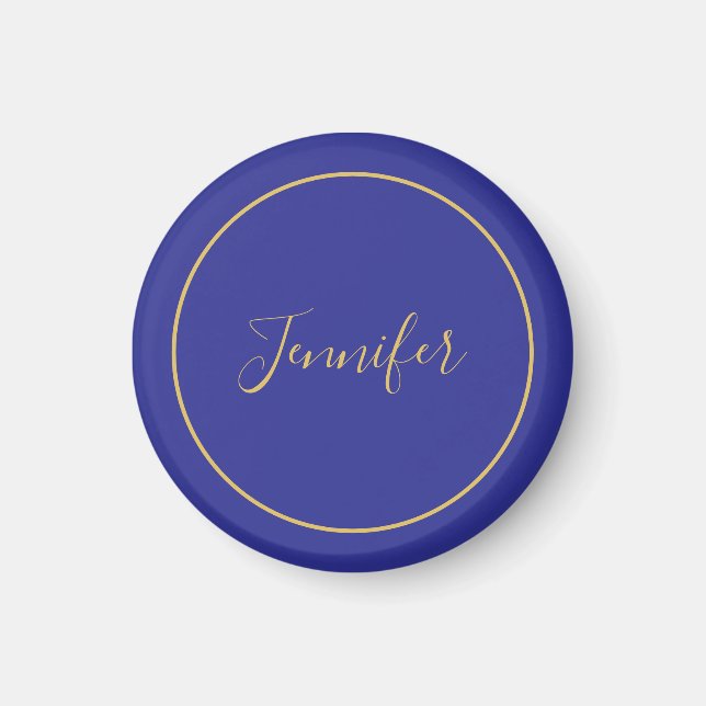 Modern Blue & Gold Color Calligraphy Plain Unique Magnet (Front)
