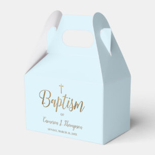Modern Blue gold cross Baptism Baby Boy Thank you Favor Box