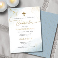 Modern Blue Gold Cross Boy Confirmation 