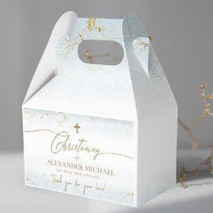 Modern Blue Gold Cross Thank You Boy Christening Favor Box