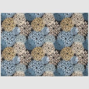 Modern Blue Gold Dahlia Floral Tissue Paper