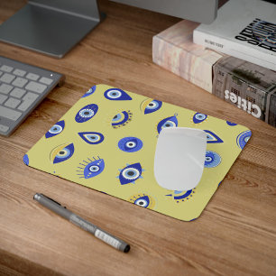 Modern Blue Gold Evil Eyes Mouse Pad