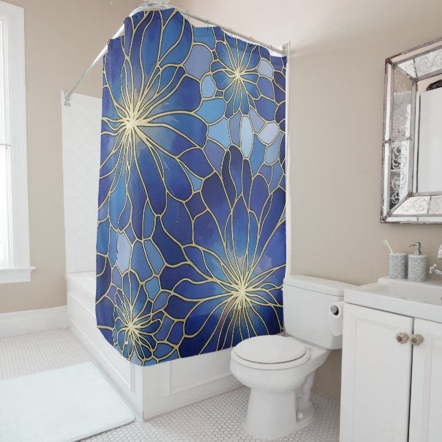 Modern Blue Gold Floral Pattern (In Situ)