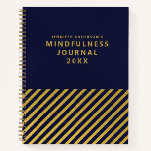 Modern Blue Gold Foil Stripes Mindfulness Journal