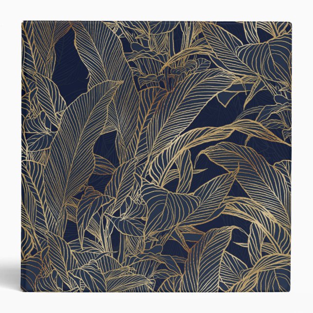 Modern Blue Gold Foliage Plant Botanical Design Binder (Front)