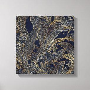 Modern Blue Gold Foliage Plant Botanical Design Canvas Print