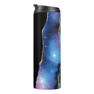 Modern Blue Gold Glitter Agate  Thermal Tumbler