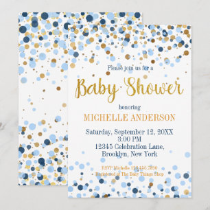 Modern Blue Gold Glitter Confetti Baby Shower Invitation