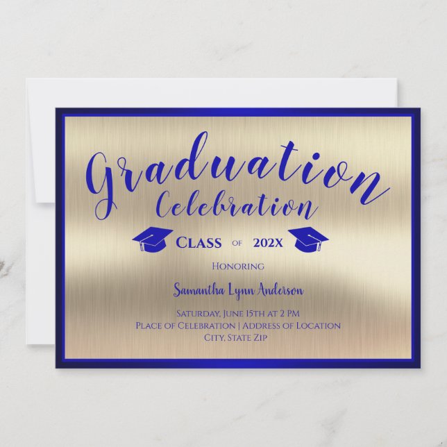 Modern Blue Gold Graduation Class of 2024 Invitation (Front)