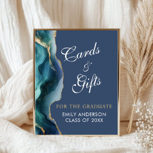 Modern Blue & Gold Graduation Party Graduate Cards Poster