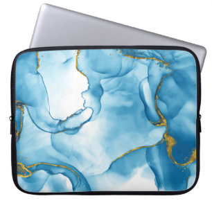 Modern Blue-Gold Marble Background Laptop Sleeve