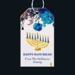 Modern Blue  & Gold Menorah Happy  Hanukkah Gift Tags<br><div class="desc">Modern Blue & Gold Menorah Happy Hanukkah Gift Tags features  white  background blue & gold roses, family name template & Hanukkah candles.A perfect design for Hanukkah.Please click on personalize button to customize it with your own text.</div>