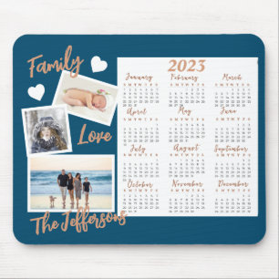 Modern Blue & Gold New Year Calendar Photos Mouse Pad