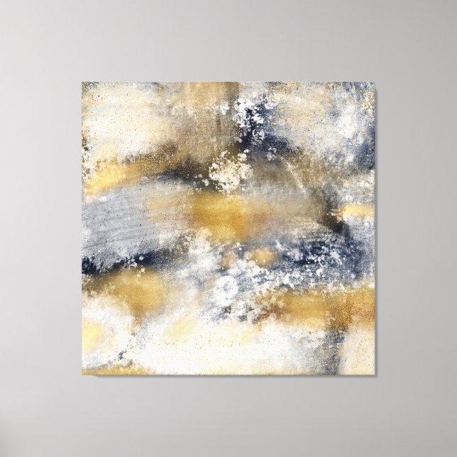 Modern Blue Gold Painting Abstract Canvas Print (Front)