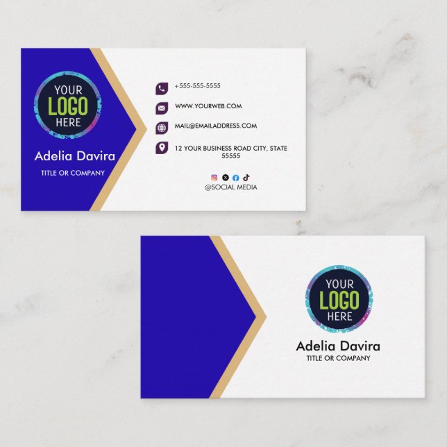 Modern Blue Gold Professional Business Card (Front/Back)