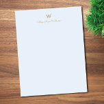 Modern Blue Gold Script Monogram Letterhead<br><div class="desc">A modern,  elegant monogram design with gold handwritten minimalist script typography and sans serif block typography on an elegant pale pastel blue background. The monogram and name can be easily personalized.</div>
