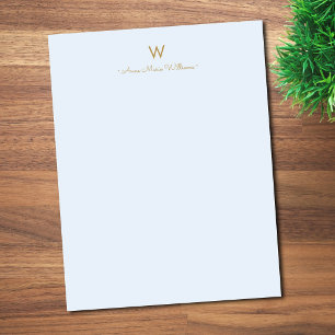 Modern Blue Gold Script Monogram Letterhead