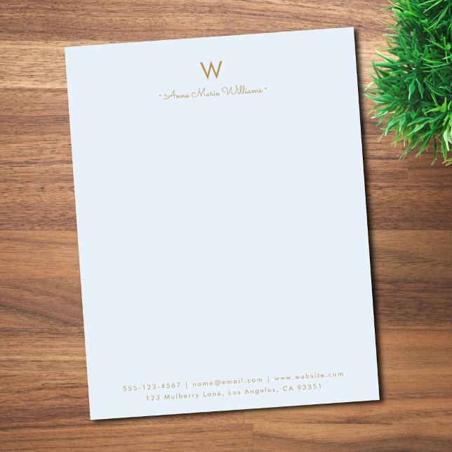 Modern Blue Gold Script Monogram Letterhead (Creator Uploaded)