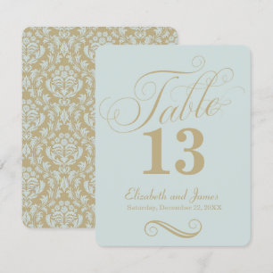 Modern Blue Gold Script Wedding Table Number