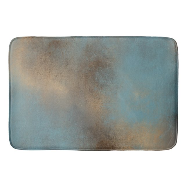 Modern Blue Gold Serene Abstract Art Bath Mat (Front)