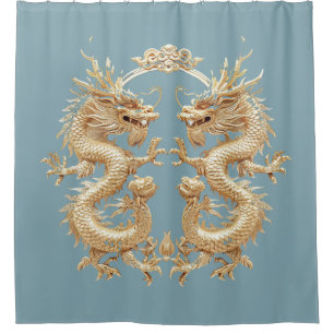 Modern Blue Gold Two-Headed Dragon