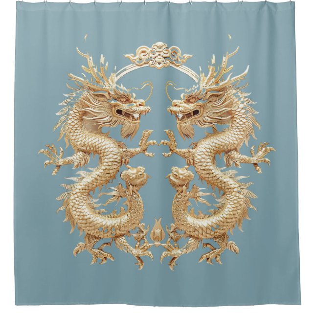 Modern Blue Gold Two-Headed Dragon (Front)