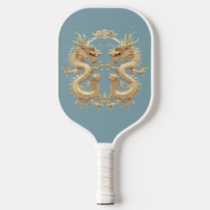Modern Blue Gold Two-Headed Dragon Pickleball Paddle