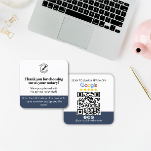 Modern Blue Google Review QR Code Thanks Notary Square Business Card