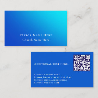 Modern Blue Gradient Custom Text QR Code Church Business Card