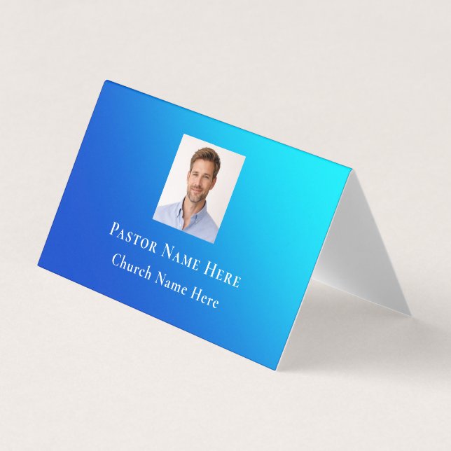 Modern Blue Gradient Custom Text QR Code Photo Business Card (Front)