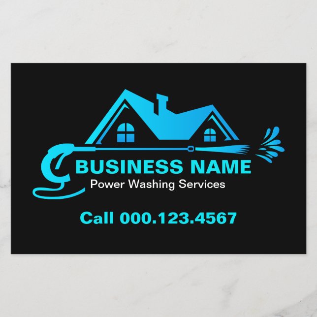 Modern Blue Gradient House Power Washing Service Flyer (Front)