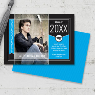 Modern Blue Graduate Photo Graduation Invitation