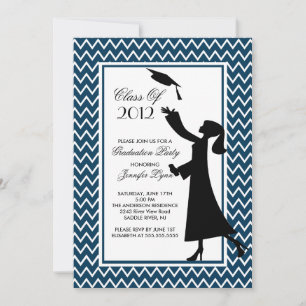 Modern Blue Graduation Invitation Silhouette Grad
