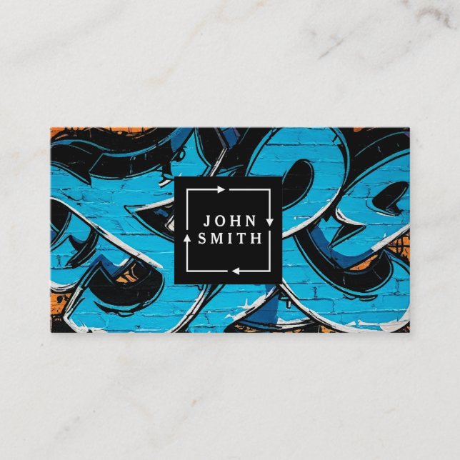 Modern Blue Graffiti Cool Abstract Art Business Card (Front)