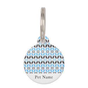 Modern Blue Gray Herringobone Geometric Name Pet Tag