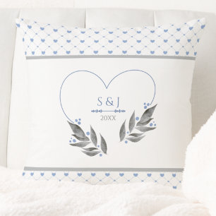 Modern Blue Gray Wedding Couple Initials Year Throw Pillow
