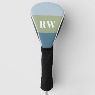 Modern Blue Green Colour Block Monogram Golf Head Cover