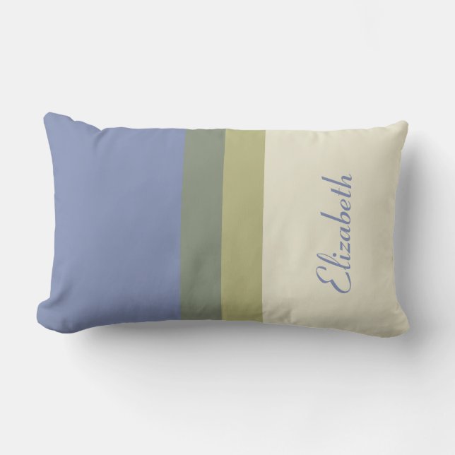 Modern Blue Green Cream Custom Name Colour Block Lumbar Pillow (Front)