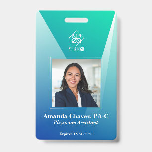 Modern Blue Green Employee Photo ID Badge