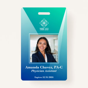 Modern Blue Green Employee Photo ID Badge
