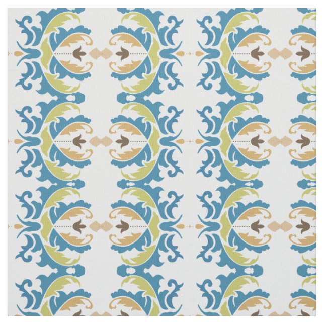 Modern Blue Green Floral Custom Fabric (Swatch)