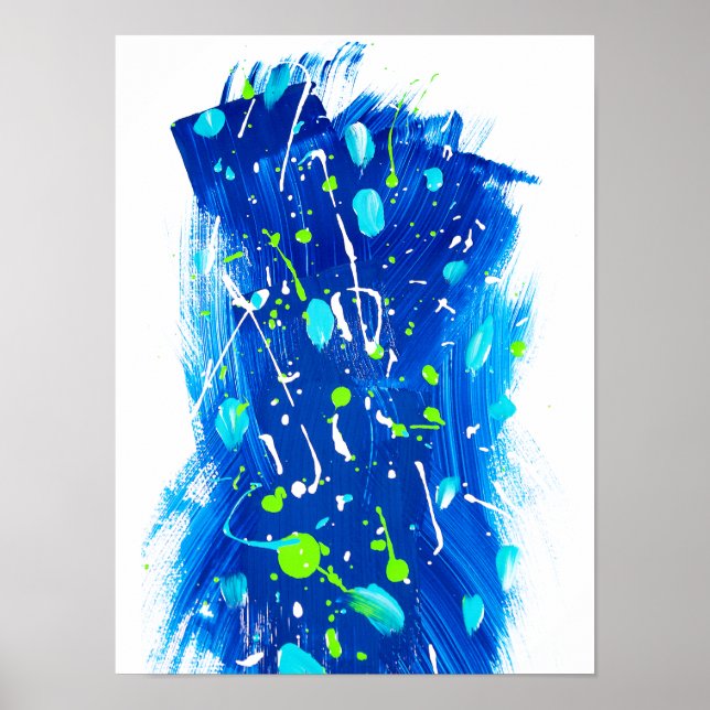 Modern Blue Green Fun Abstract Painting Poster (Front)