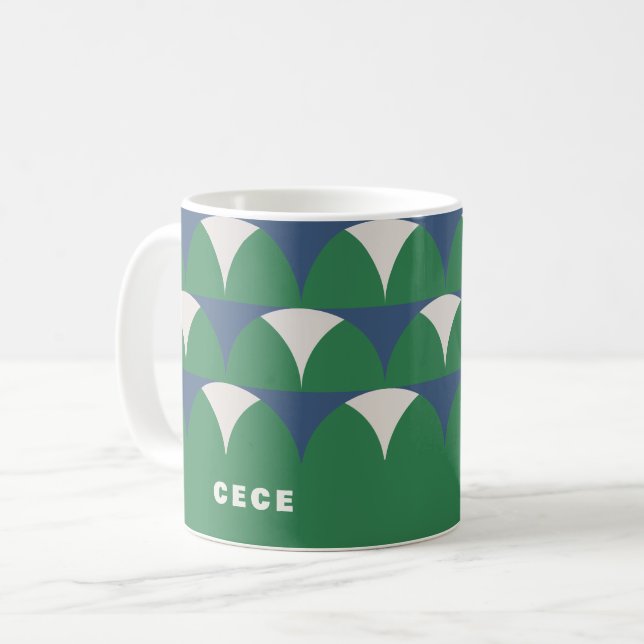Modern blue green geometric retro personalized cof coffee mug (Front Left)
