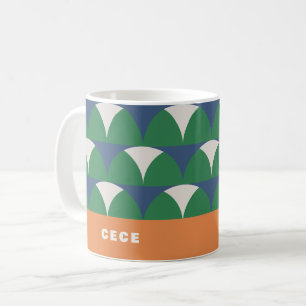 Modern blue green geometric retro personalized coffee mug
