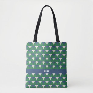 Modern blue green geometric retro personalized tote bag