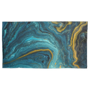 Modern Blue Green Gold Dust Abstract Art Marble Pi Pillowcase